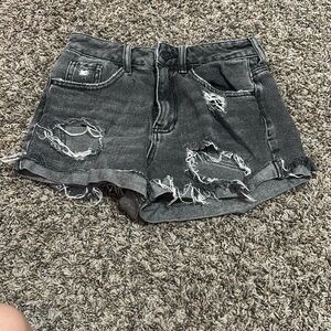 Distressed Black Denim Shorts